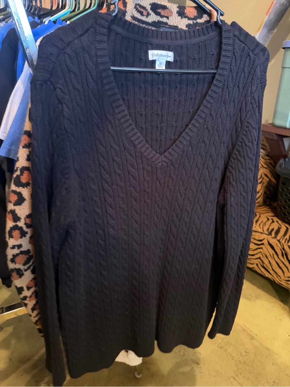 Croft & Barrow Black Cable-Knit V-Neck Sweater - Women